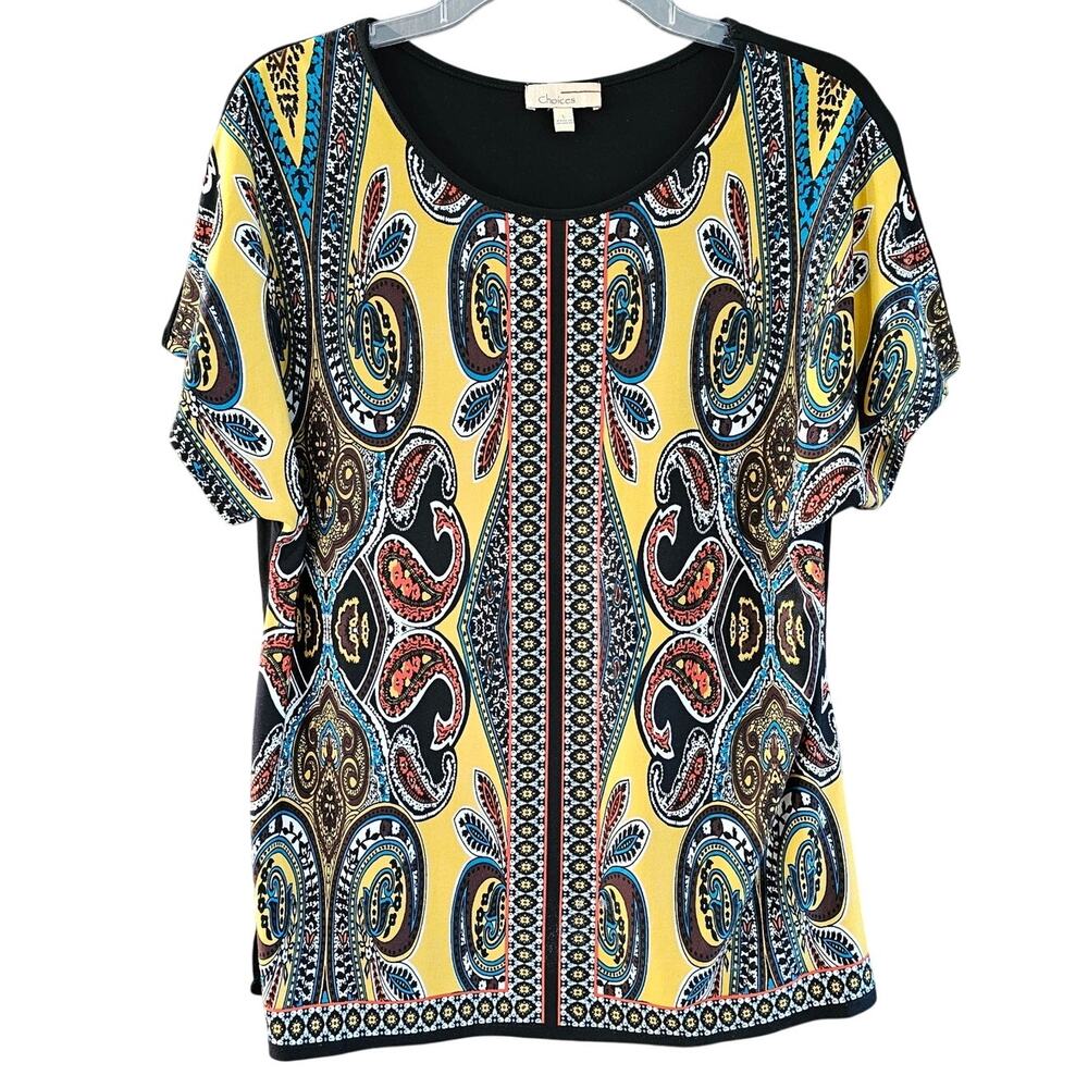 Choices Blouse Top Womens L Vibrant Paisley Scoop Neck Causal Stretch Shirt